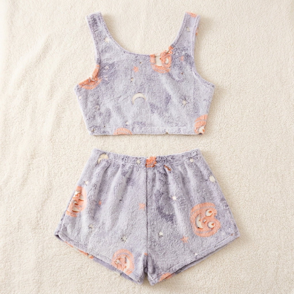 Glow-in-the-dark Halloween pajama set on a dark background