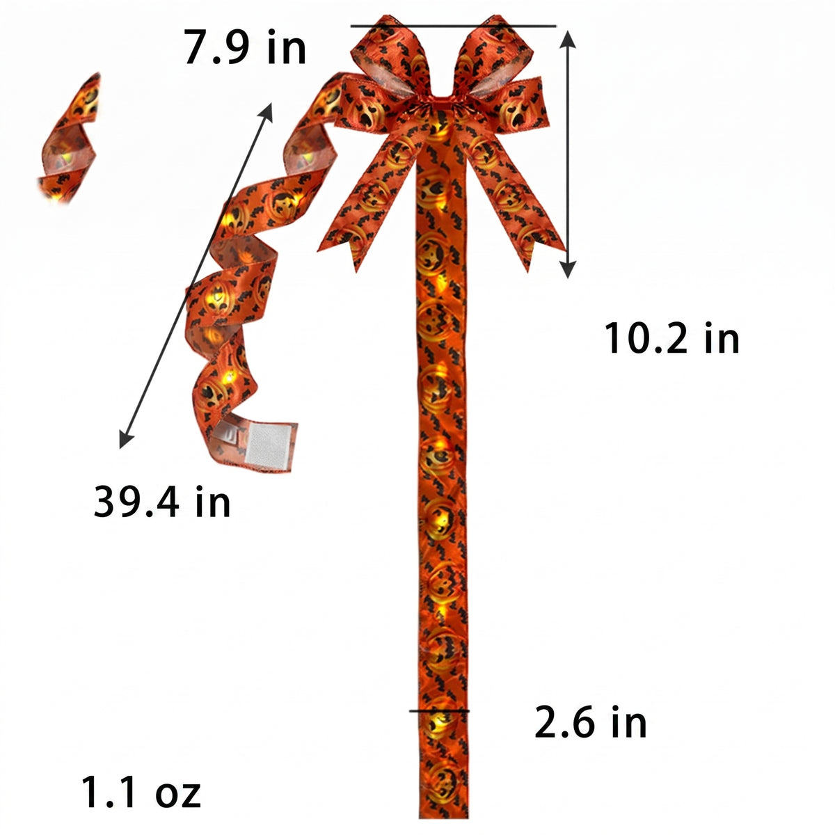 Dimension chart for the Halloween LED hair bow
