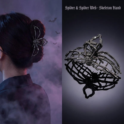 Skeleton Hand & Spider Hair Clips — Metal Claw Clip 3-Pack