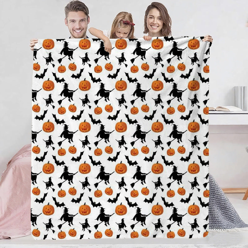 Alternate Halloween fleece blanket print design shown flat