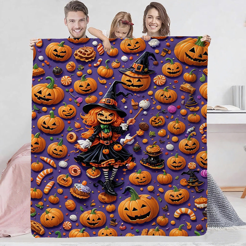Halloween fleece blanket shown folded with print detail visible