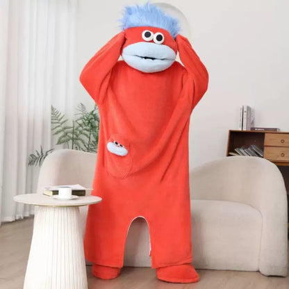 Back view of the Big Mouth Monster fleece onesie