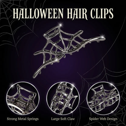 Skeleton Hand & Spider Hair Clips — Metal Claw Clip 3-Pack
